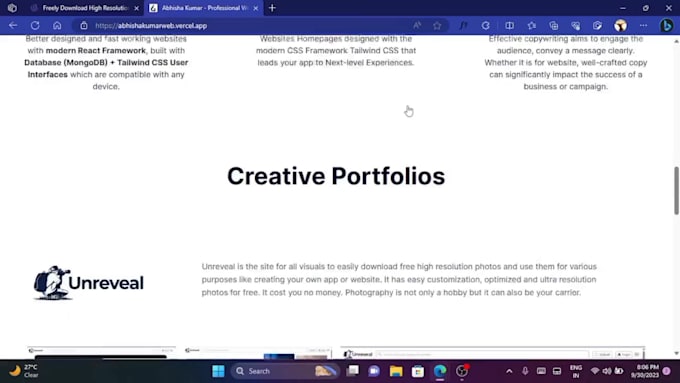 design attractive personal portfolio website in tailwind CSS