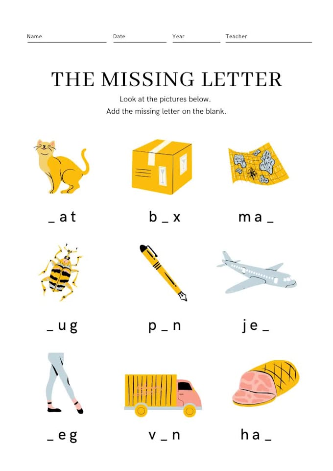 create kindergarten  worksheets for all subjects