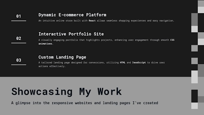 develop responsive websites using HTML, CSS, javascript, react, and nodejs
