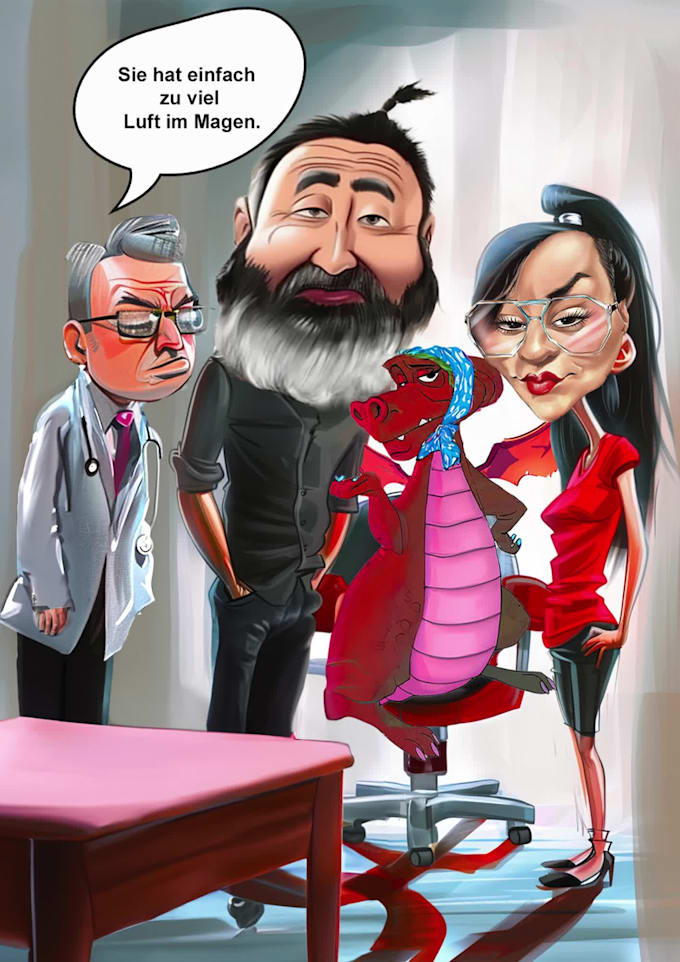 draw funny cartoon character, caricature, logo, portrait