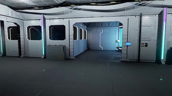 port 3d space station, corridor design, control space, cargo bay, sci fi cockpit