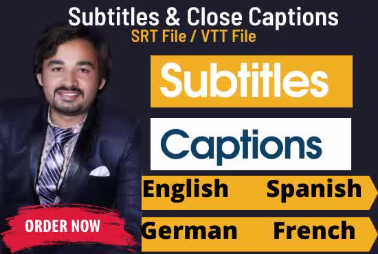 add perfectly subtitle and closed captions to english, german, spanish, french