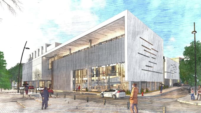 provide exterior, interior 3d rendering with sketch effect