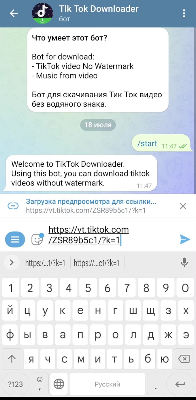 Create tiktok video downloader chatbot in telegram without logo by Noah