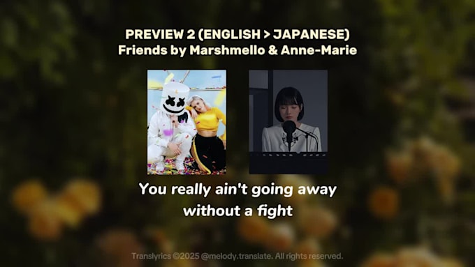 translate any song lyrics into singable lyrics in japanese indonesian english