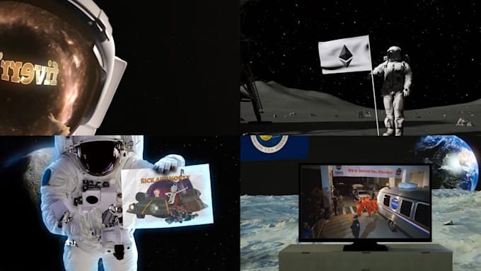 create 4 astronaut lands on the moon logo reveal