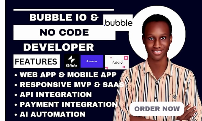 build no code app adalo, bubble io developer, appsheet, glide, flutterflow app