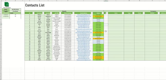 build you a clean, modern excel spreadsheet