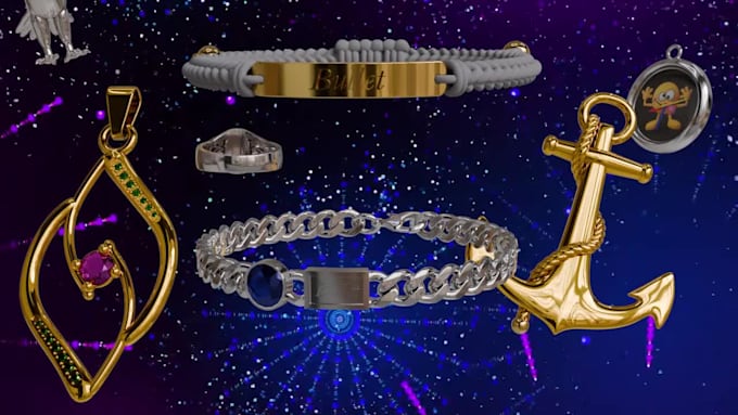design unique custom jewelry with 3d mockups, animation, and print ready files