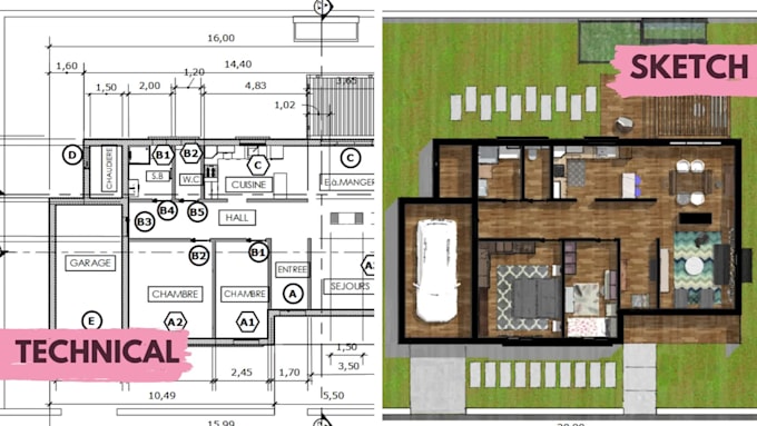 draw 2d floor plans, elevations and sections with render