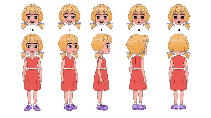 Create a model sheet or character turnaround of an animated character ...