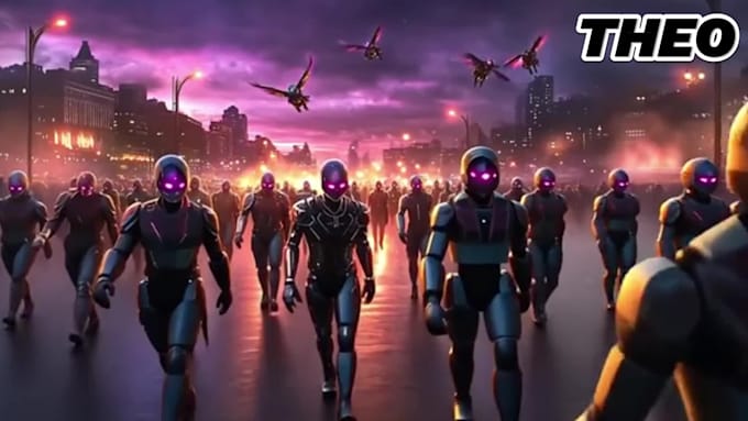 create cyberpunk city and character music video and game music video