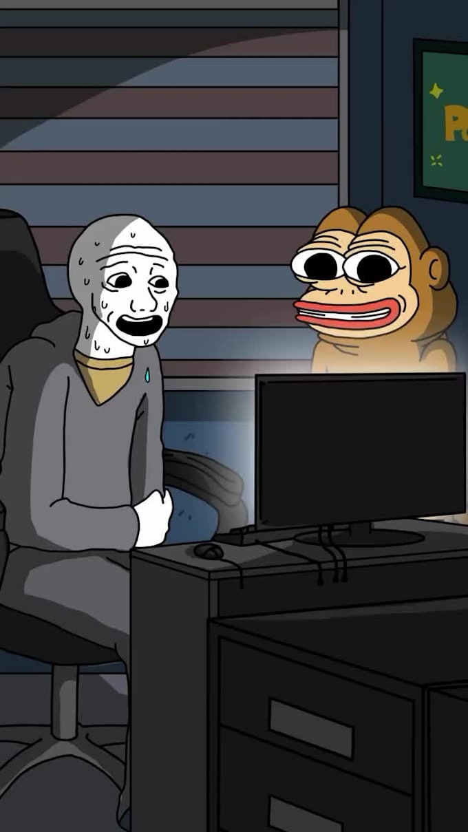 create 2d memecoin animation, funny meme video, crypto animation, hype meme art