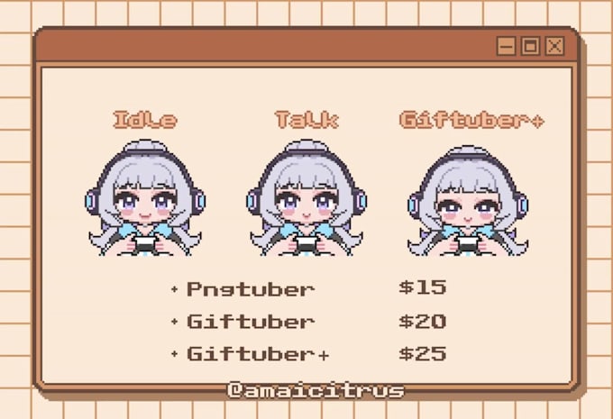make pngtuber or giftuber chibi pixel art
