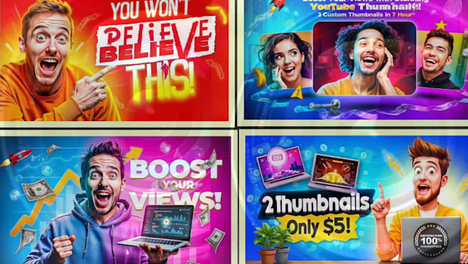 create 3 eyecatching and clickable youtube thumbnails in 7 hours