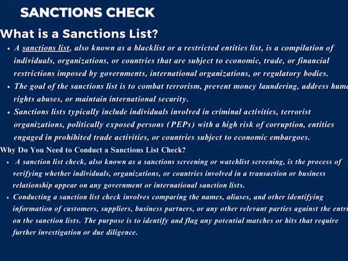 assist in compliance sanctions and kyc queries
