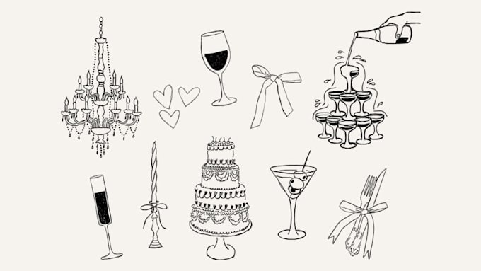 create custom hand drawn illustrations for invitations, stationery, social media