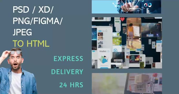 convert PSD to HTML use css, bootstrap, react in 24 hours