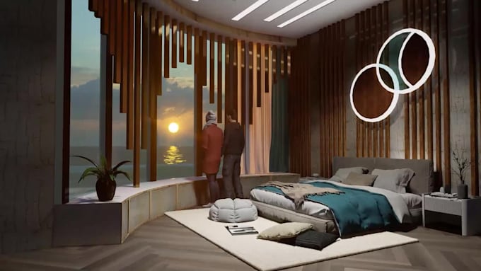 do 3d living room and bedroom interior design