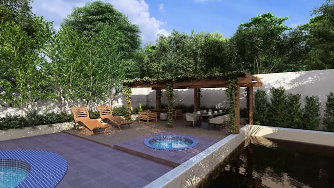 design front yard, back yard, swimming pool landscape design 3d render