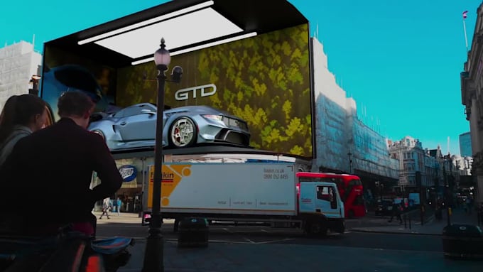 create 3d anamorphic billboard animation, 3d billboard ads and cgi video