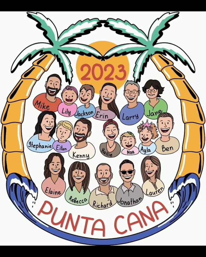 cartoon style family portrait