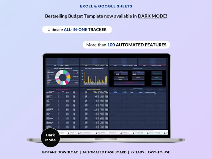create custom excel sheet dashboard, finance tracker and budget planner