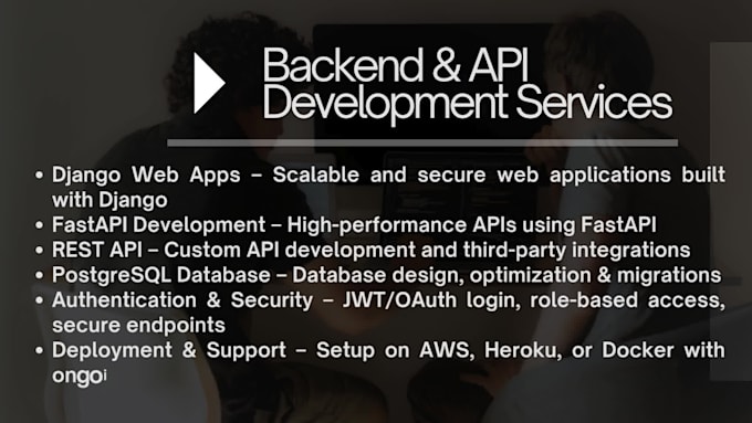 build web apps, rest apis, and backends using python django, postgres