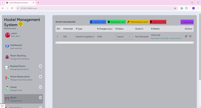 provide hotel, hostel room management system web app