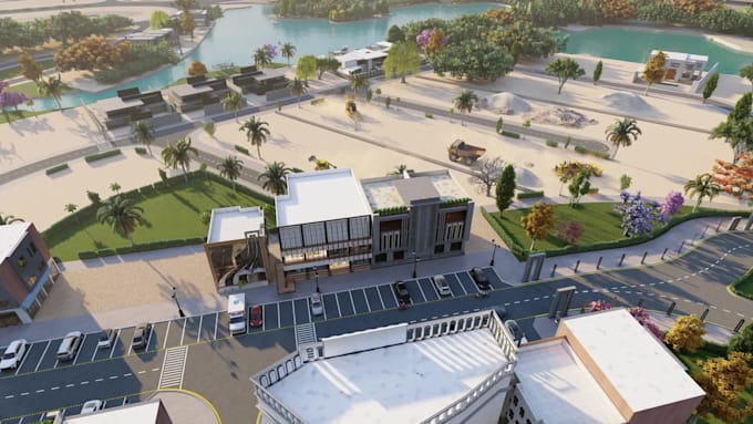 create exterior 3d architectural animation and aerial view using lumion