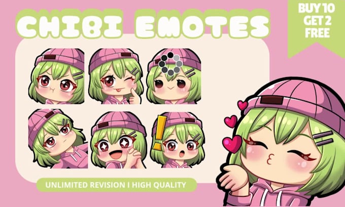 draw chibi emotes or sub badges for twitch, discord, youtube