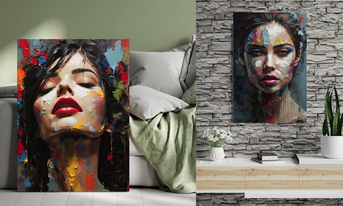 create unique printable digital oil paint abstract wall art design