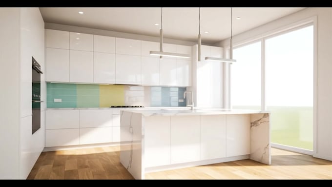 create luxury photorealistic 3d kitchen interior design