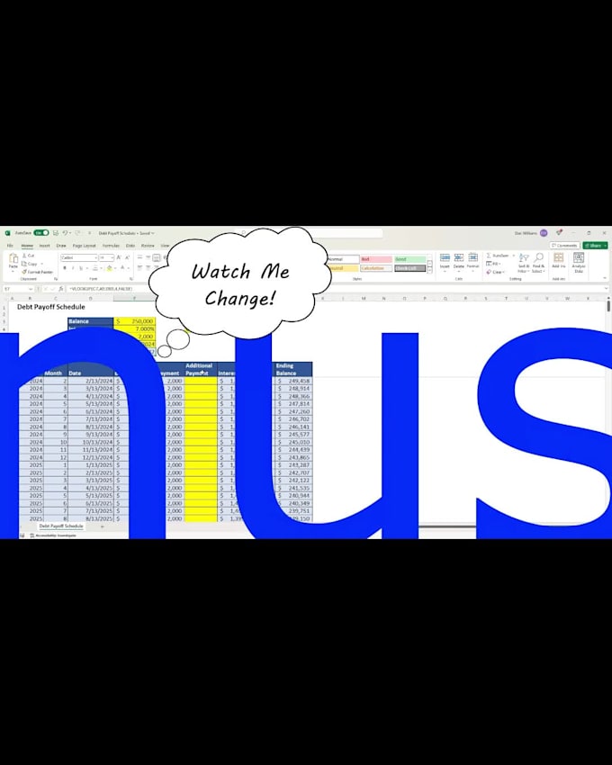 provide an excel debt payoff model