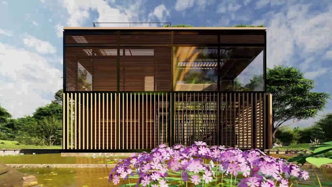 design a custom eco house with photorealistic 3d renders