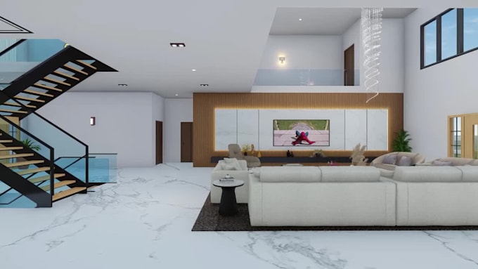 do modern 3d villa design interior and landscaping rendering