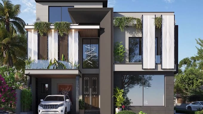 do high quality 3d exterior home design elevation rendering  landscape design
