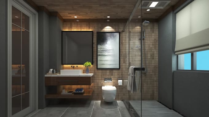 create design and rendering 3d interior for your bathroom and toilet