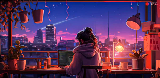 Create lofi loop animation,lofi anime gif,lofi anime illustration for ...