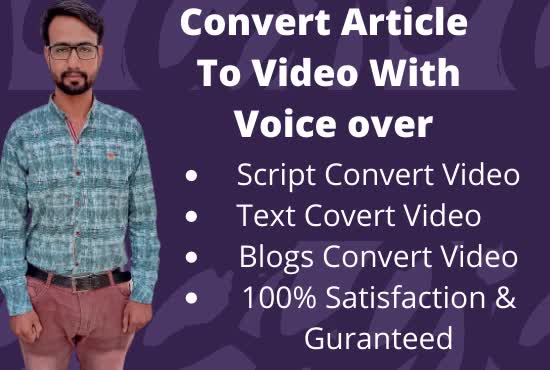 convert article, script to videos with voice over in 1 day