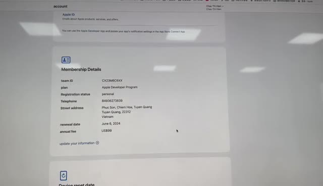 create apple developer account