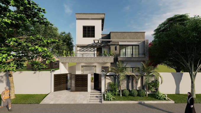 do residential render, front elevation render and exterior render