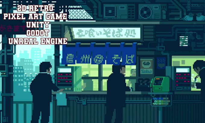 make 2d retro pixel art game with unity, godot, unreal engine, rpg 32bit