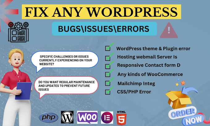 troubleshoot and fix wordpress bugs, and broken sites
