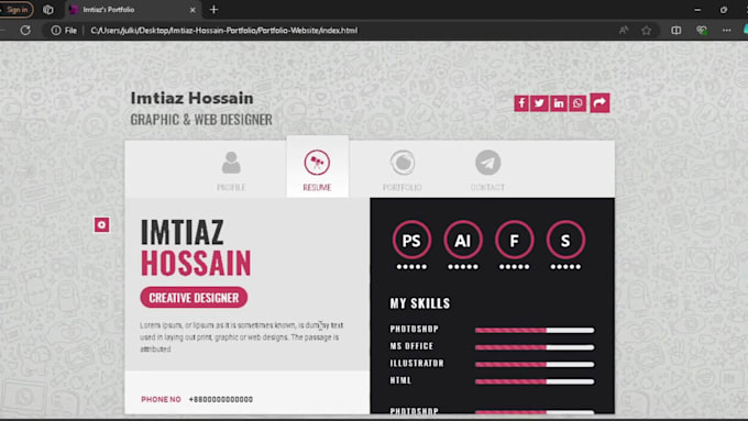 be your front end web developer using HTML, CSS, js, bootstrap, react js,
