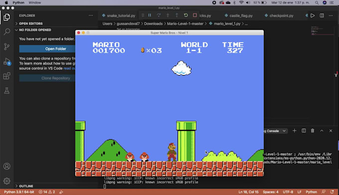 Do a mario bros level 1 in python by Gussm07 | Fiverr