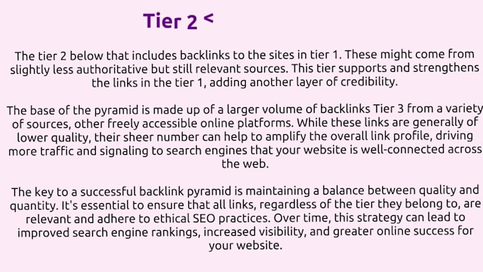 create tiered pyramid with 200 da30 contextual tier 1 backlinks, tier 2 and 3