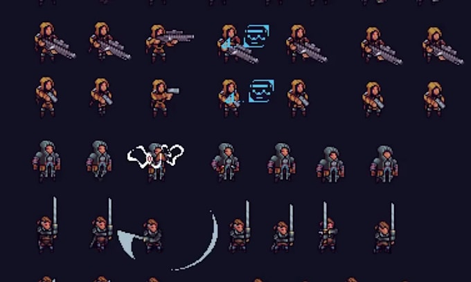 Create 8 bit 16 bit pixel art character, sprite sheet and animation for ...