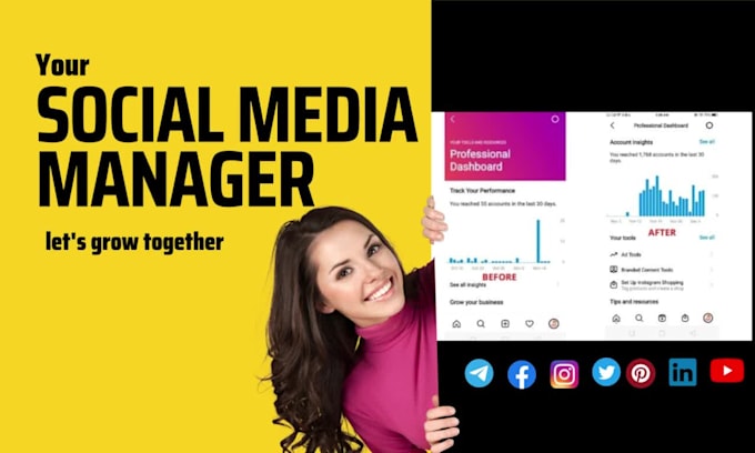 be your social media manager,virtual assistant, facebook, instagram, manager