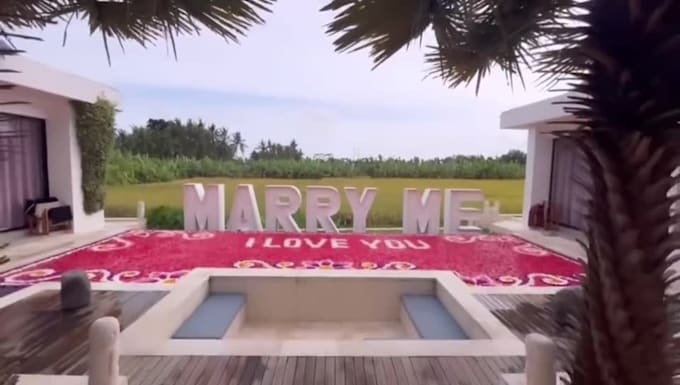 create valentine wish in swimming pool with flowers